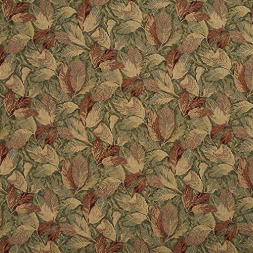 Burgundy and Green Floral Leaves Tapestry Upholstery Fabric by The