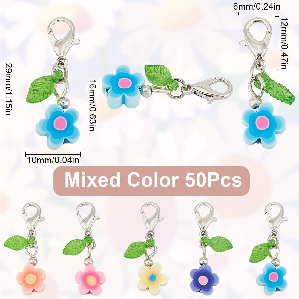 SUNNYCLUE 1 Box 50Pcs Flowers Crochet Stitch Markers Flower Clasp