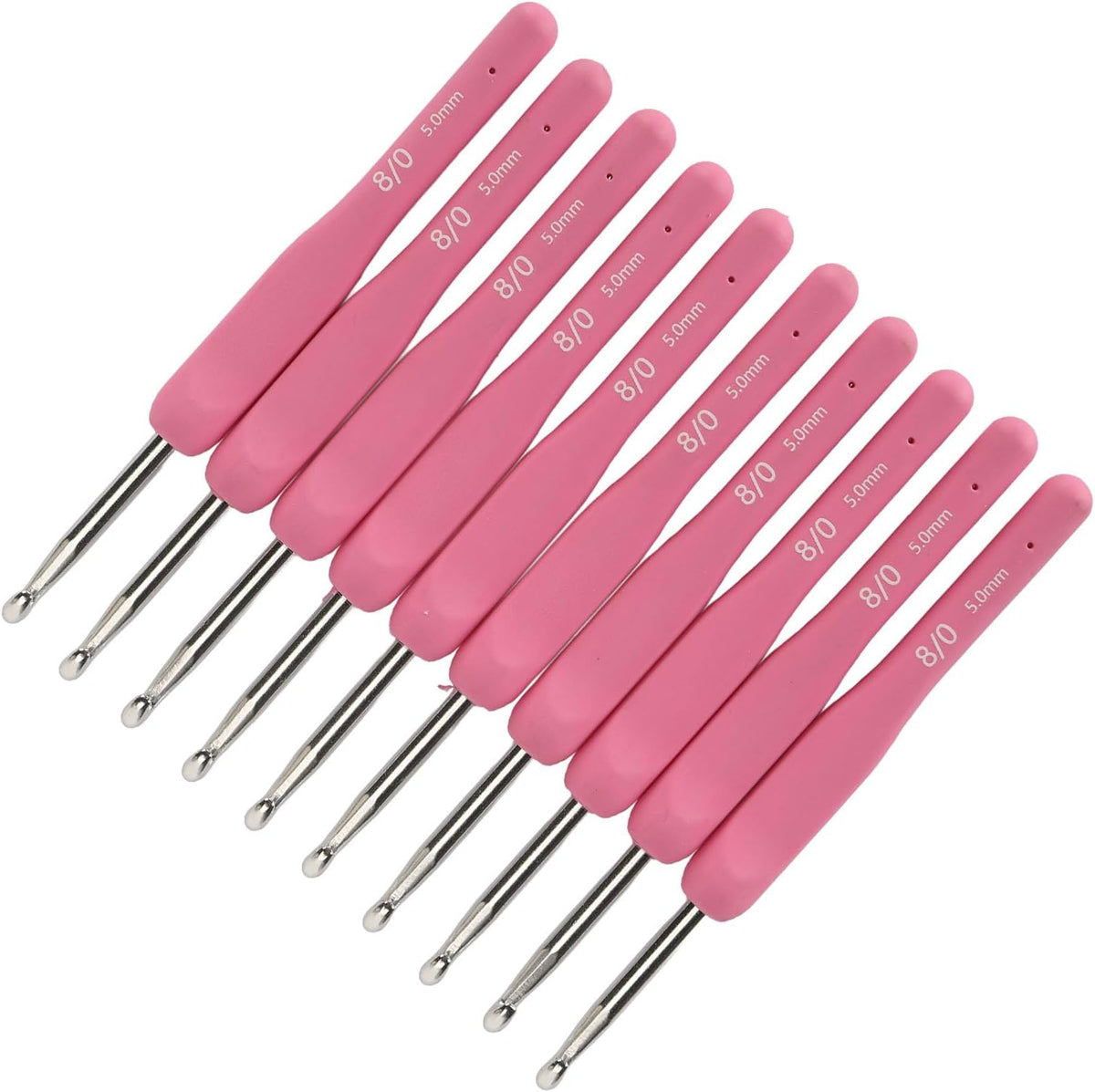 Zopsc 10Pcs Crochet Hooks 5mm Ergonomic Silicone Handle Aluminium