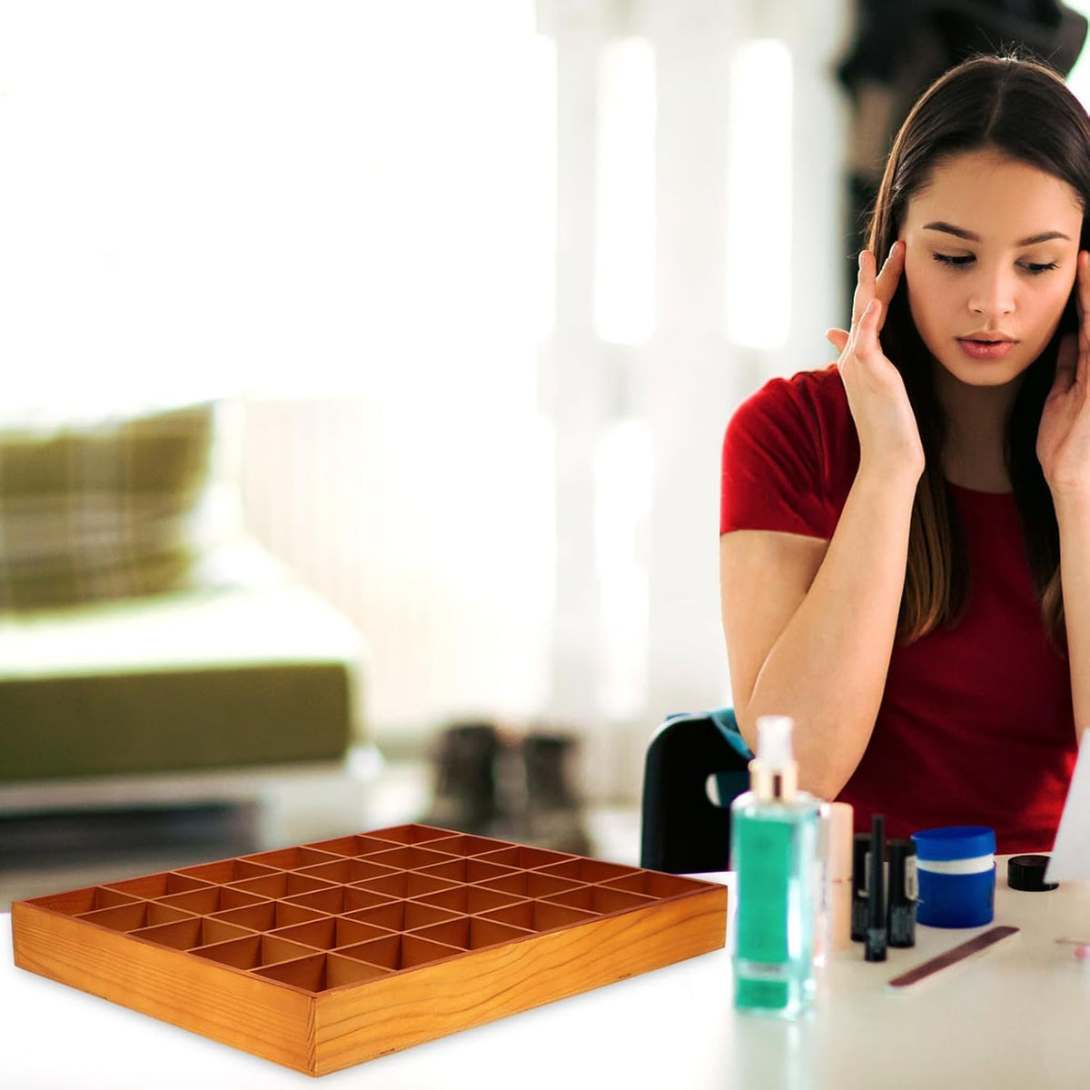 Compartment Wooden Storage Tray Organizer for Jewelry Earrings and Tea