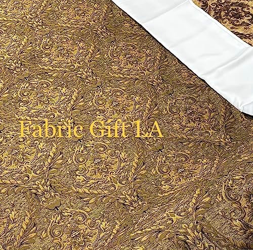 Luxury Chenille Upholstery Fabric by The Yard, Gold Olive Damask