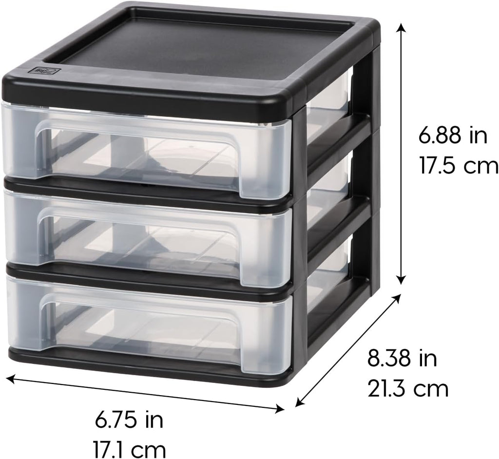 IRIS USA 4-Pack, 3-Drawer Small Plastic Stacking Desktop Organizer