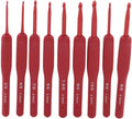 Rengue Crochet Hooks Set, 9 Pcs Red Aluminum Ergonomic Silicone Grip