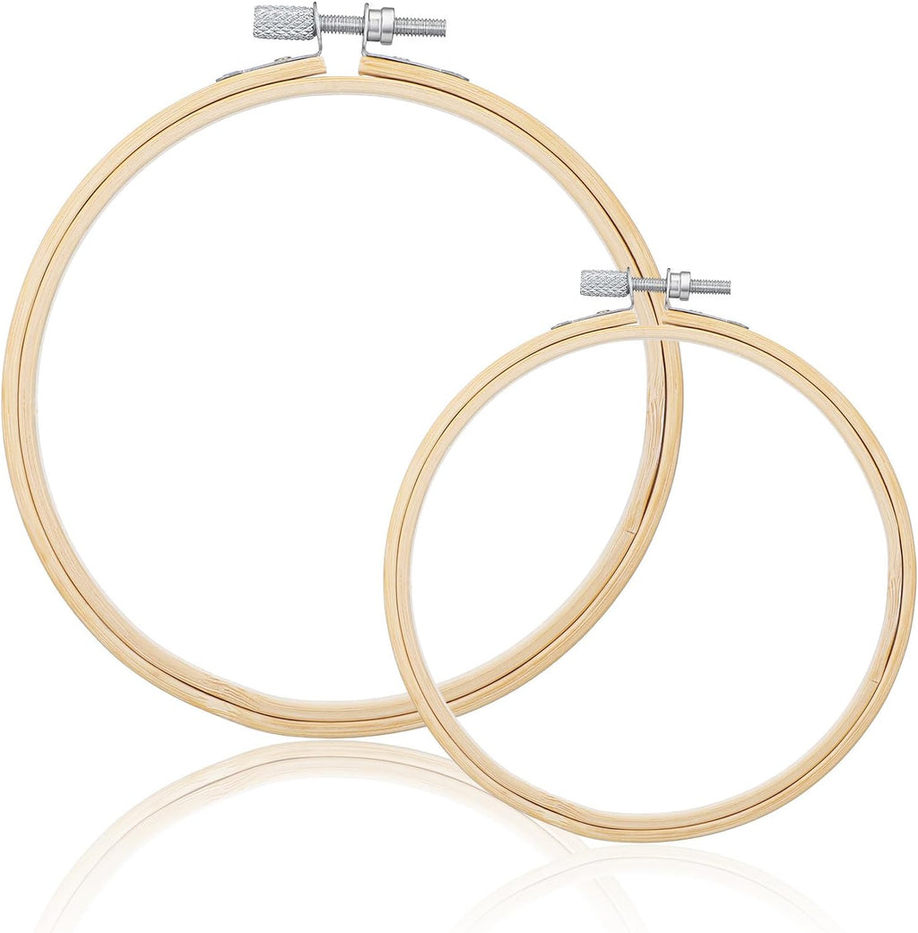 2 Pcs Wooden Embroidery Hoop, 6 Inch 8 inch Bamboo Embroidery Hoops