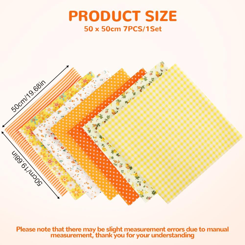 7pcs Cotton Sewing Fabrics, 20 x 20 inches DIY Cotton Fabrics, Orange