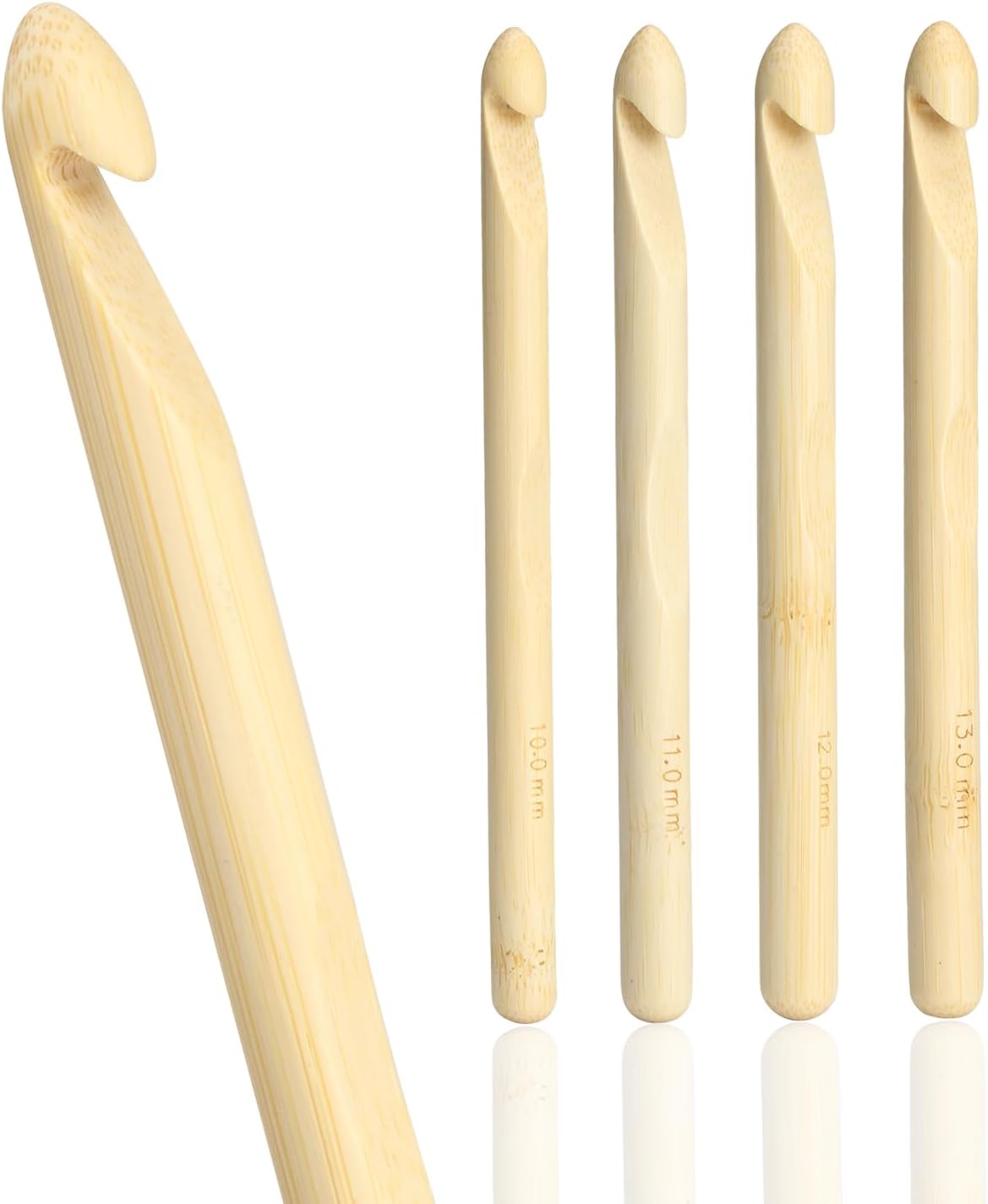 4Sizes Large Crochet Hooks 10mm,11mm,12mm,13mm, Bamboo Jumbo Crochet