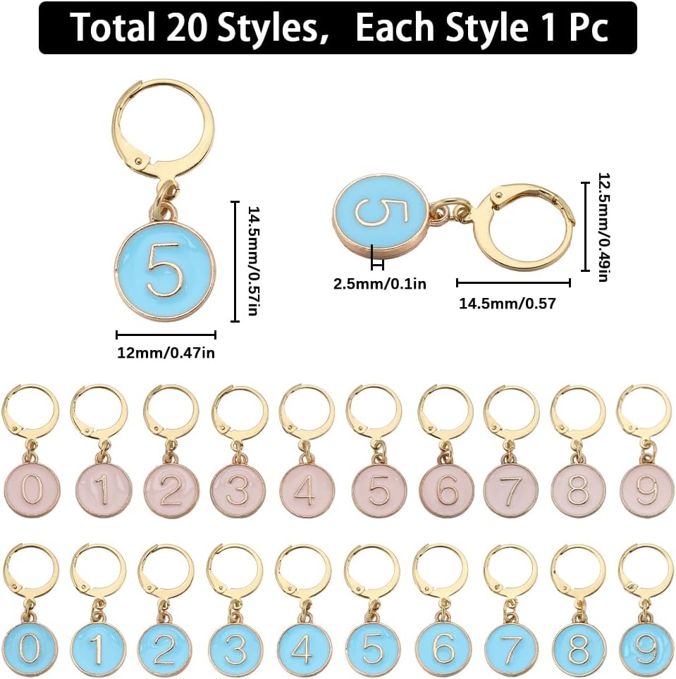 SUNNYCLUE 1 Box 20Pcs Number Stitch Markers Bulk Crochet Marker 1~9