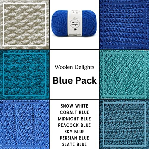 Woolen Delights #4 Soft Wool Yarn, 7-Pack (1218Yds/700G), Blue Pack