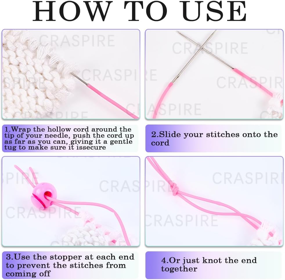 CRASPIRE 16Pcs 4 Colors Knitting Stitches Holder Cord Lock Kit Plastic