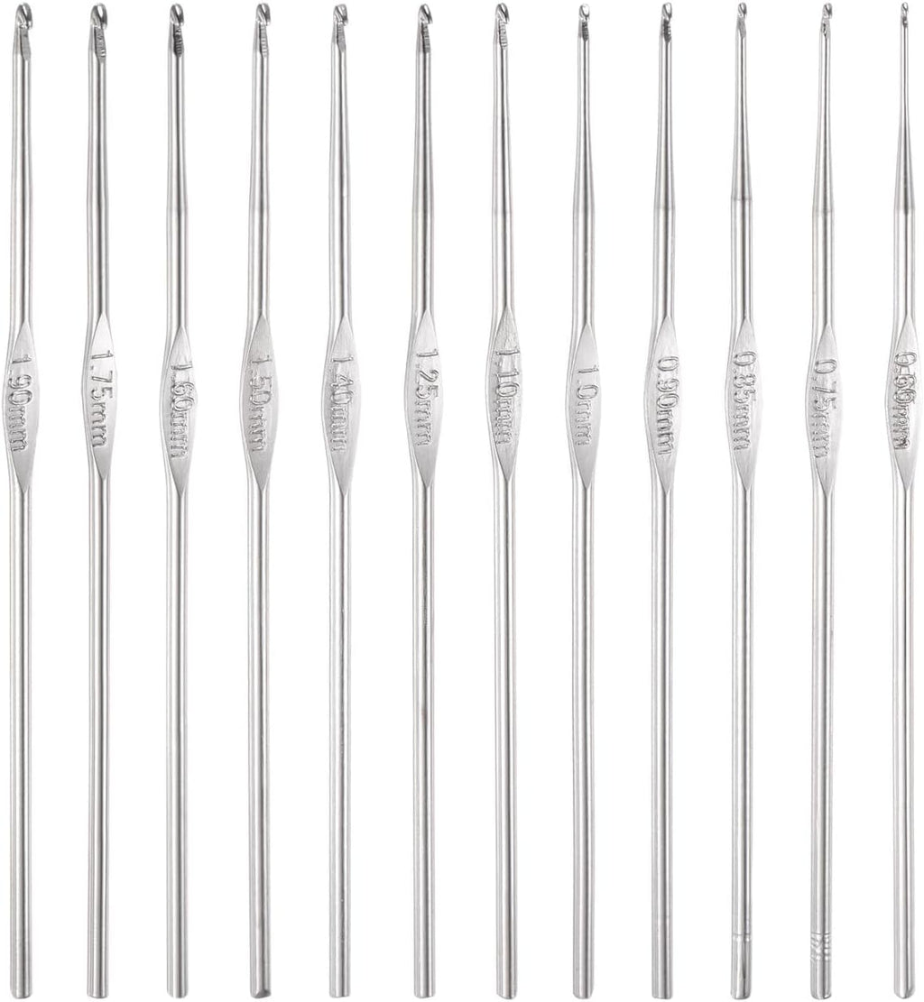 TOP-VIGOR 12Pcs 0.6mm-1.9mm Crochet Hook, Stainless Steel Crochet