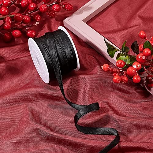 BENECREAT Satin Bias Tape, 3/8 Inch Black Double Fold Ribbon