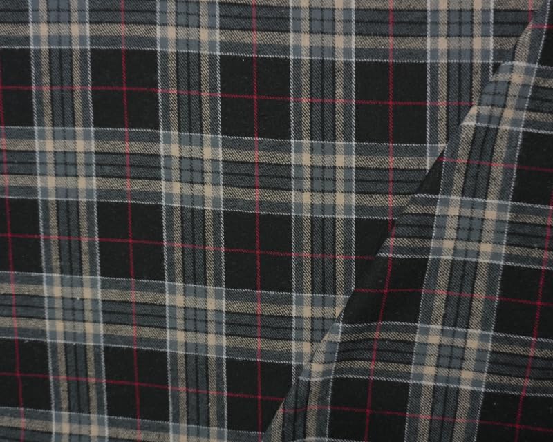 Black and Tan Multi Yarn Dyed Plaid Flannel Fabric By the Yard, 10yd