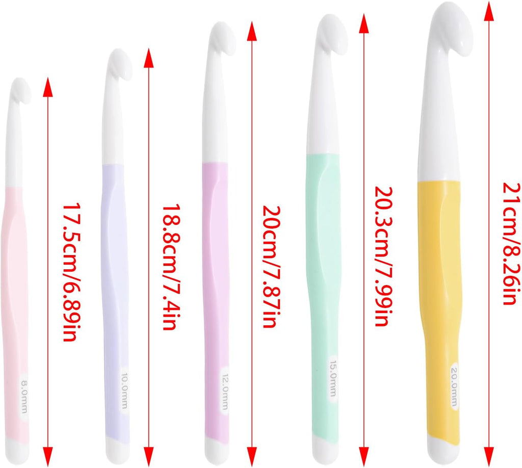 VwoYbai 5PCS Large Crochet Hooks Set,Large Rubber Handle Crochet Hooks