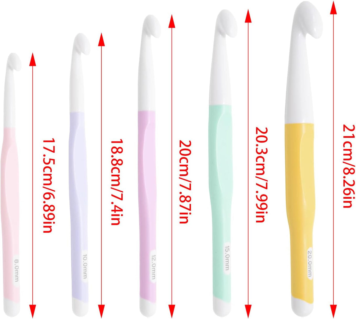VwoYbai 5PCS Large Crochet Hooks Set,Large Rubber Handle Crochet Hooks