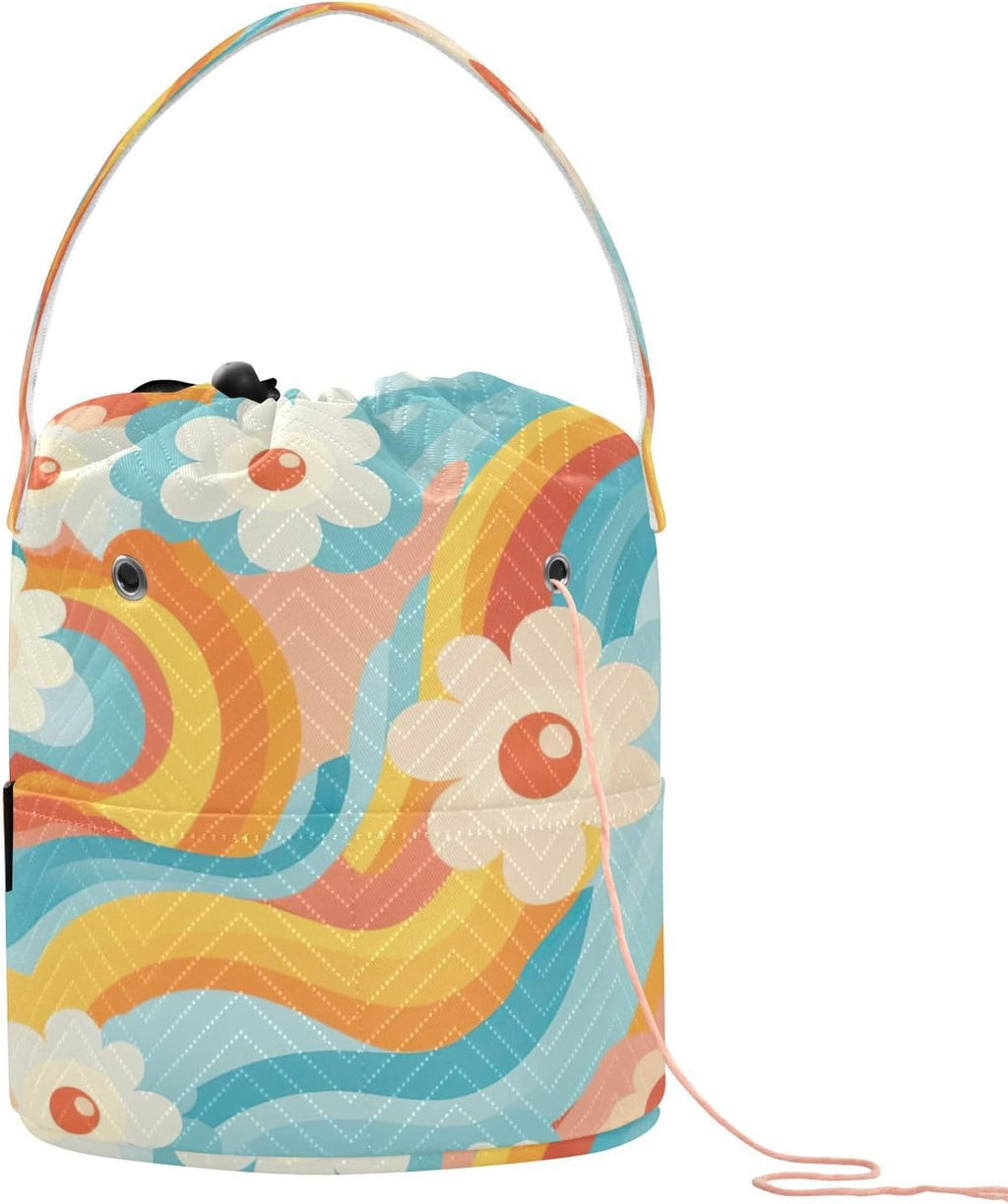 YETTASBIN Cartoon Flower Yarn Storage Bag, Large Crochet Knitting Bag