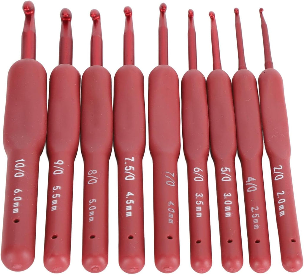 9Pcs Crochet Hook Set, Aluminum Body with Silicone Wrapped Handle, 2