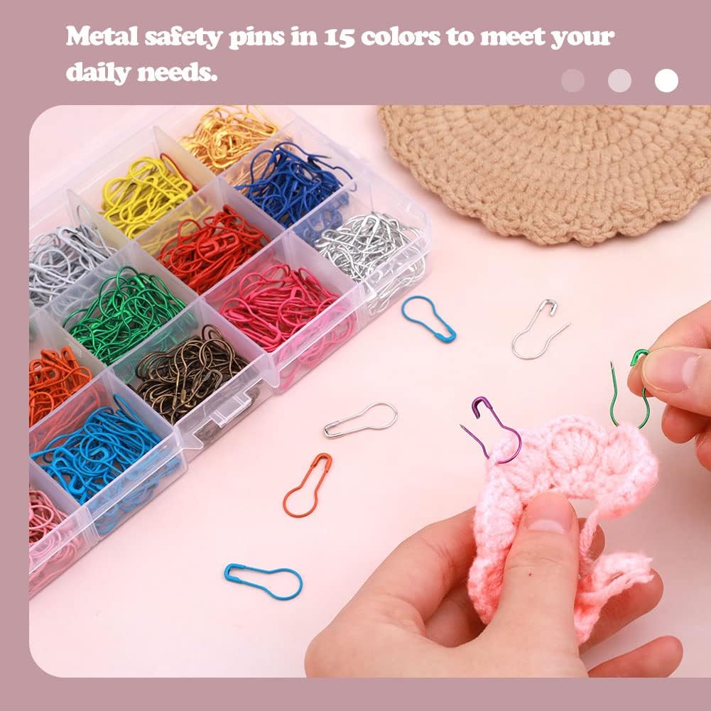 Lunarm Safety Pins 600pcs, Colorful Metal Knitting Bulb Pins Storage