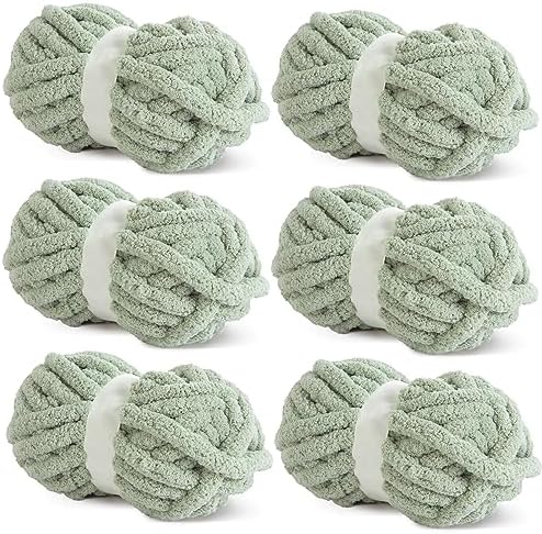 Hombys Sage Green Chunky Chenille Yarn for Crocheting and Knitting