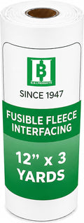 HBI Fusible Fleece Interfacing, Light Iron-On Quilt Batting, 12 in