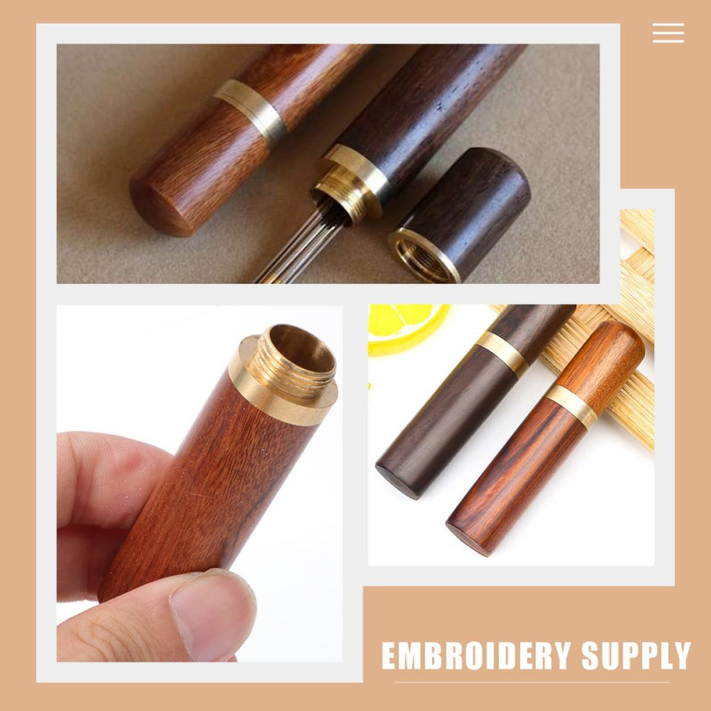Wooden Sewing Needle Case 4 Pack Portable Pocket Box for Crafters