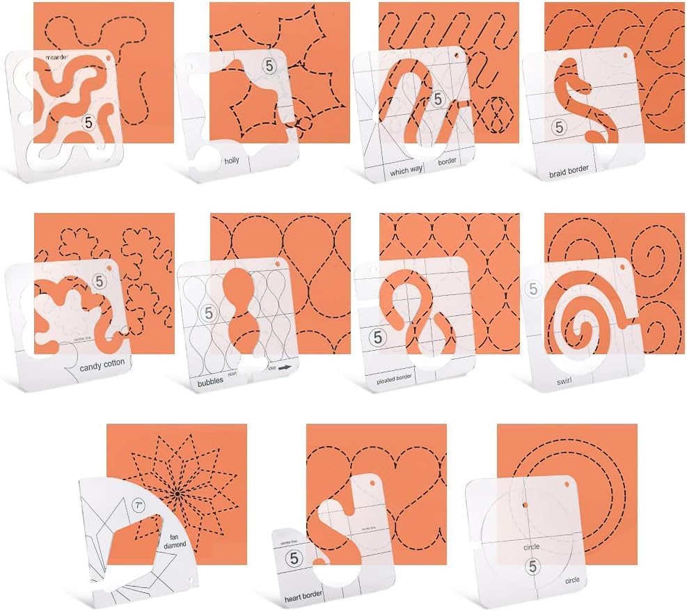 14PCS Free Motion Quilting Kit - 11PCS 3mm Templates, High Shank