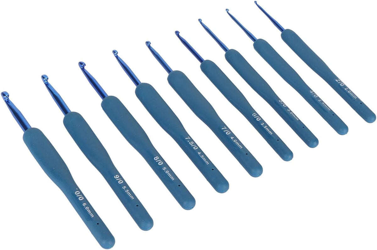 Fdit Soft Grip Crochet Hooks Set, 9 Sizes Aluminum Silicone