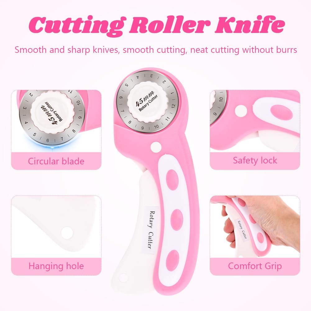 45mm Rotary Cutter for Fabric with 10pcs Replacement Blade, Ergonomic