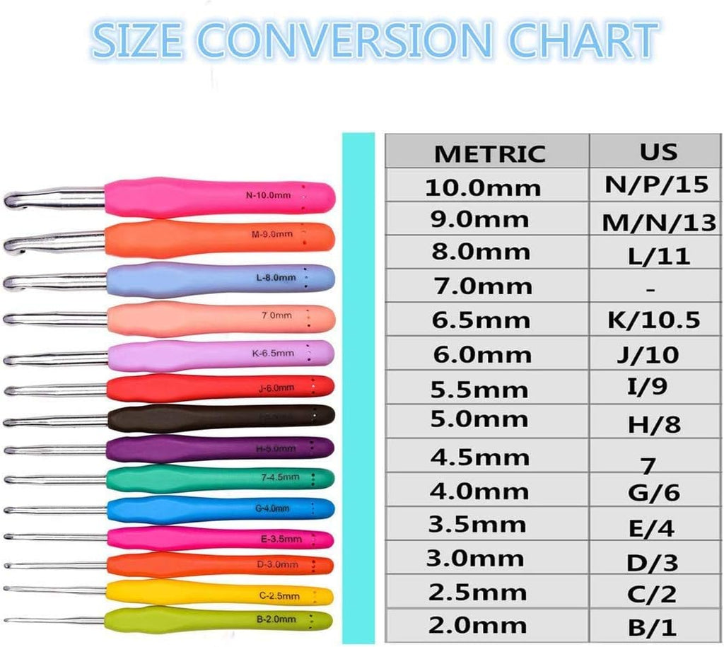 YOKER 14 Sizes Crochet Hooks Set,2mm(B)-10mm(N) Ergonomic Crochet