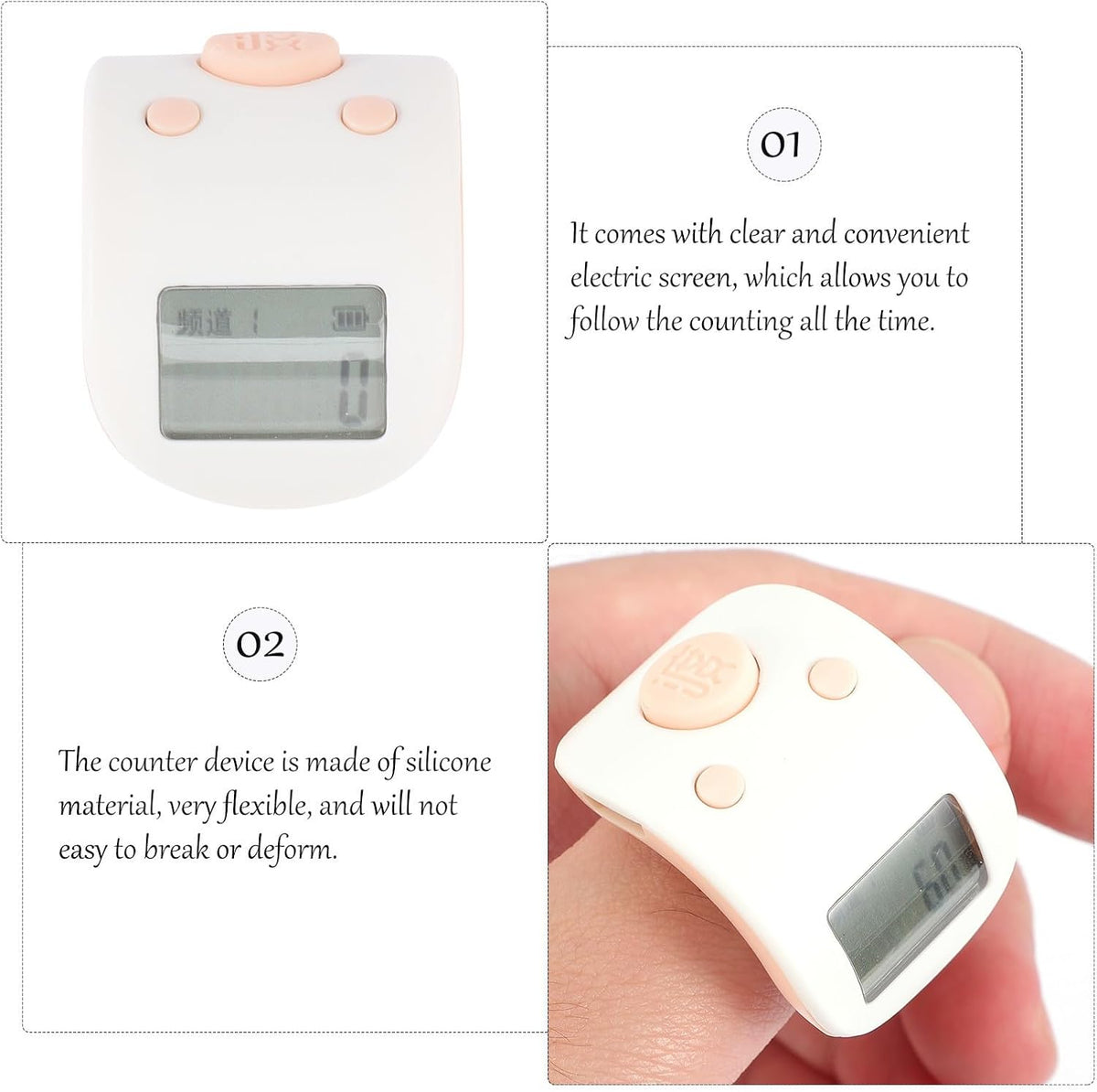 Digital Tally Counter Ring with Night Light Display, Pink Silicone
