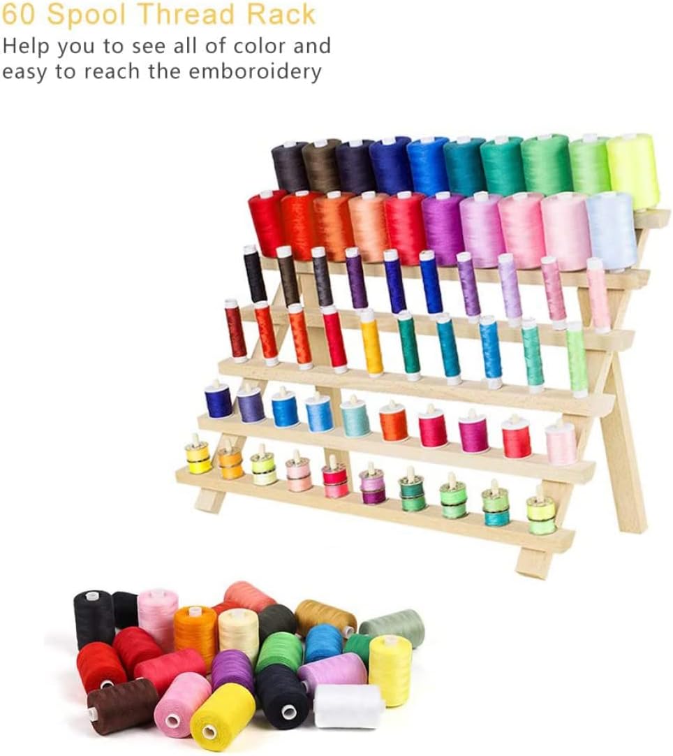 Thread Rack 60-Spool Wooden Organizer for Sewing and Embroidery
