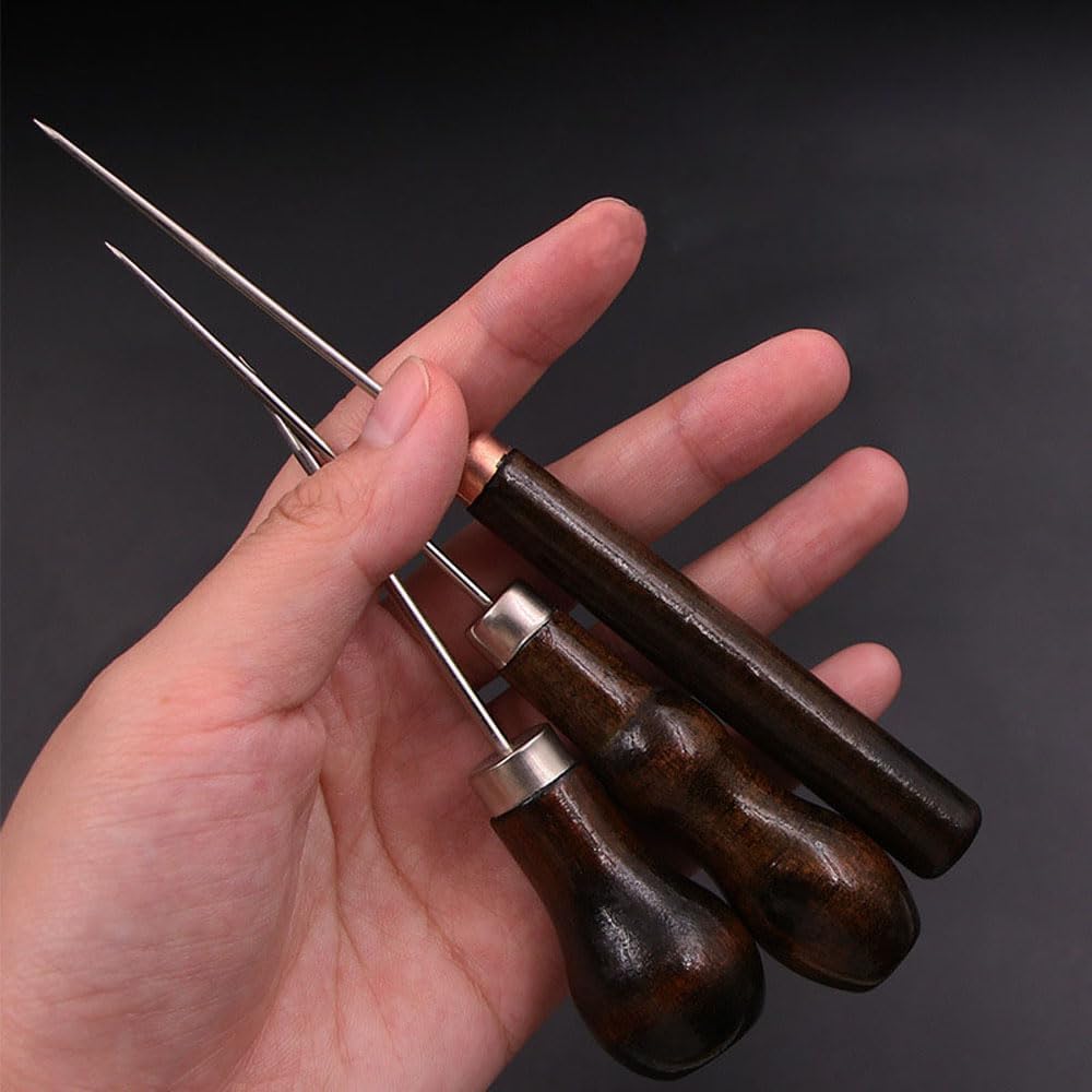 UtySty 3 Pack Scratch Awl Tool with Wooden Handle Gourd Shape Pin