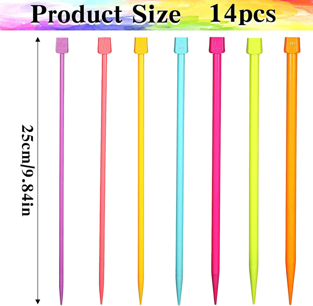 14 PCS Knitting Needles, 4 Mm-10 Mm Colorful Single Point Knitting