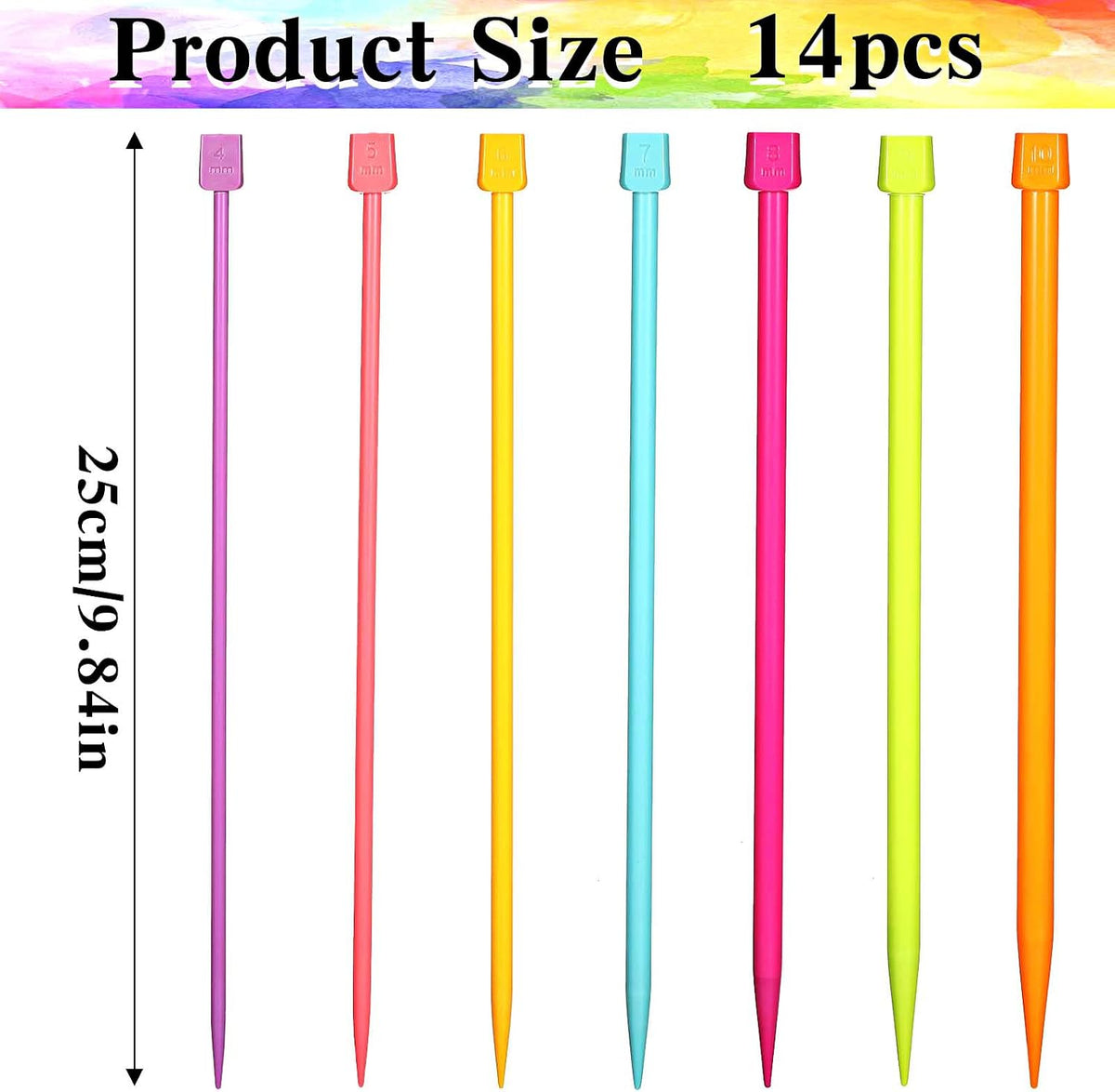 14 PCS Knitting Needles, 4 Mm-10 Mm Colorful Single Point Knitting