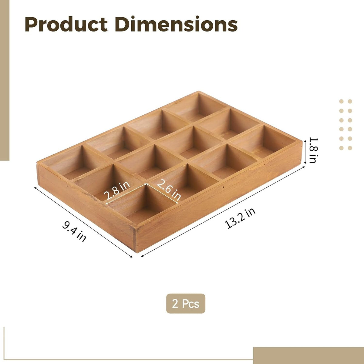 2 Pack Wooden Sorting Trays, 12-Compartment Organizer Boxes
