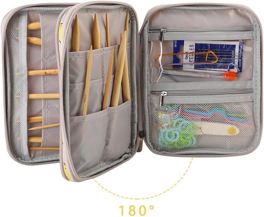 Yellow Lemon Empty Crochet Hook Case, Double Zipper Crochet Storage