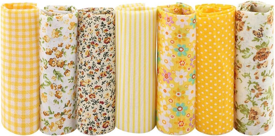 Yellow Theme Pre Cut Cotton Fabric Squares 25x25cm 7Pcs Quarters