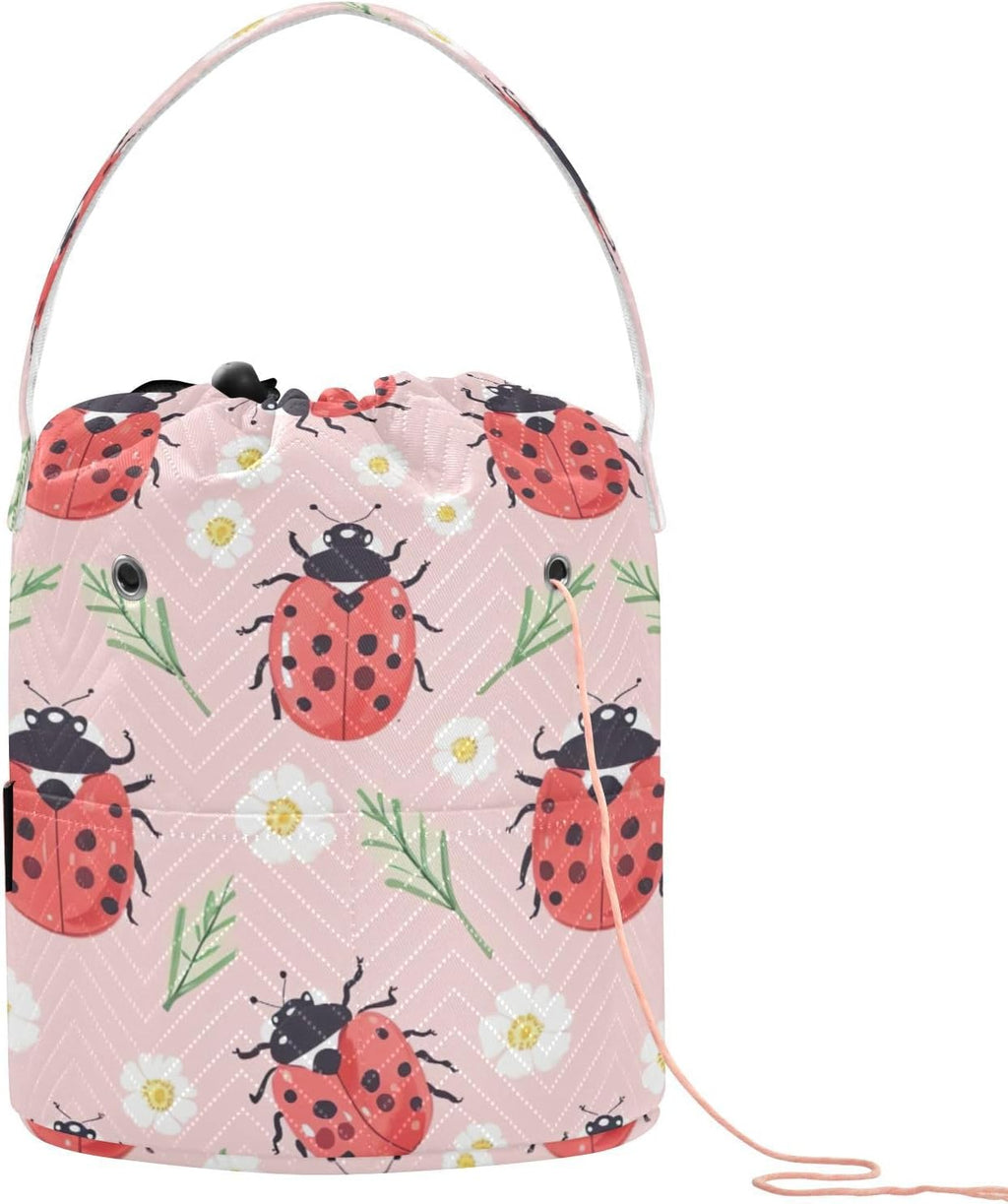 YETTASBIN Ladybugs Yarn Storage Bag, Large Crochet Knitting Bag