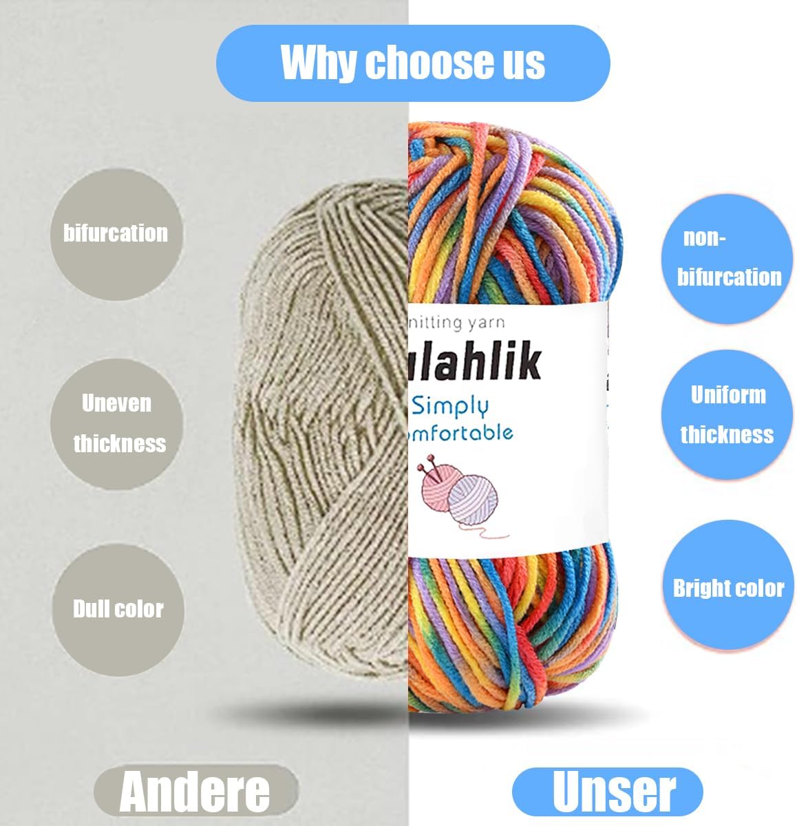 250g(5x50g) Acrylic Yarn for Crochet/Knitting, Colorful Gradient Yarn