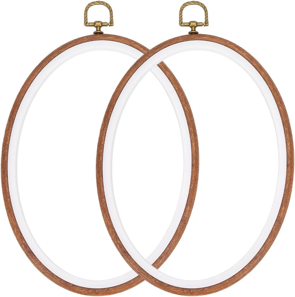 2Pcs 10 Inch Oval Embroidery Hoop Frame Plastic Imitation Wood with