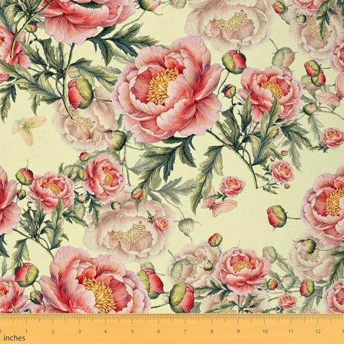 Retro Flowers Fabric by The Yard Pink Wild Blooming Floral No Stretch
