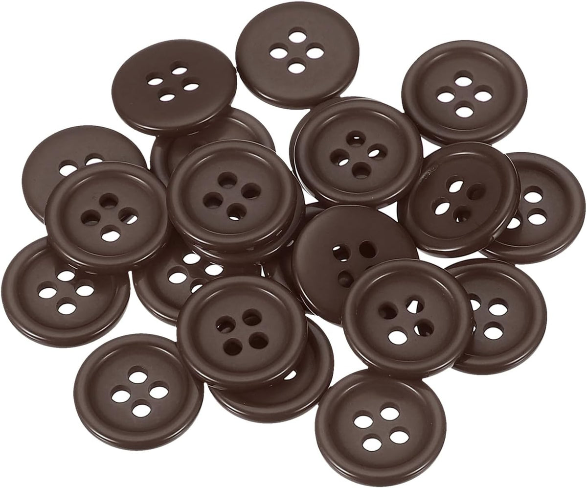 uxcell 22Pcs 3/5"(15mm) Brown Round Resin Button for Handmade Sewing