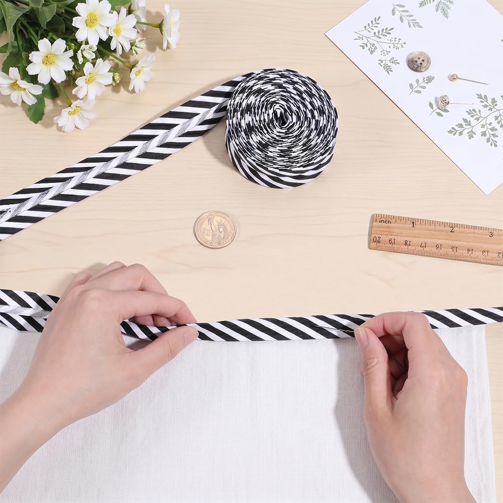 PH PandaHall 10.9Yards Double Fold Bias Tape 1" Wide Black White