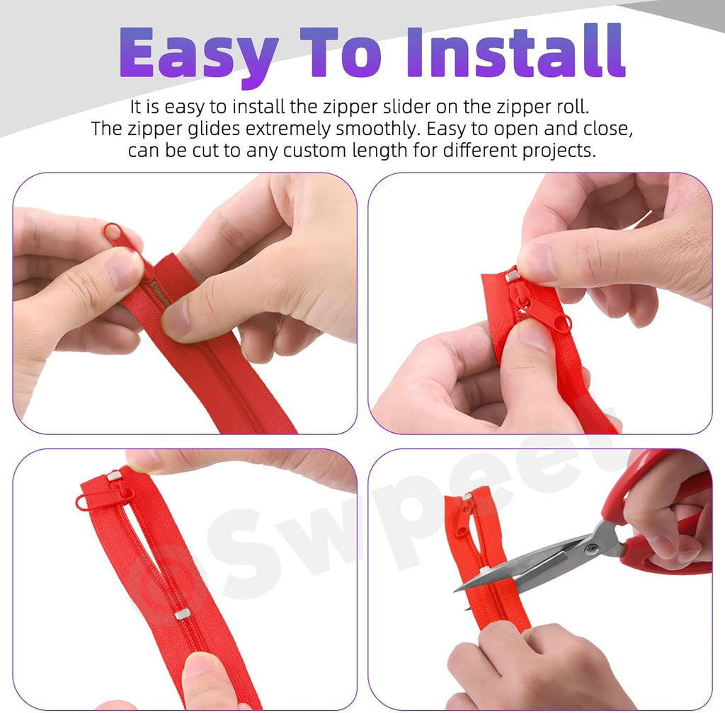 Swpeet 1Roll 10 Yard #5 Red Nylon Zipper Tape Zipper Strip with 20Pcs