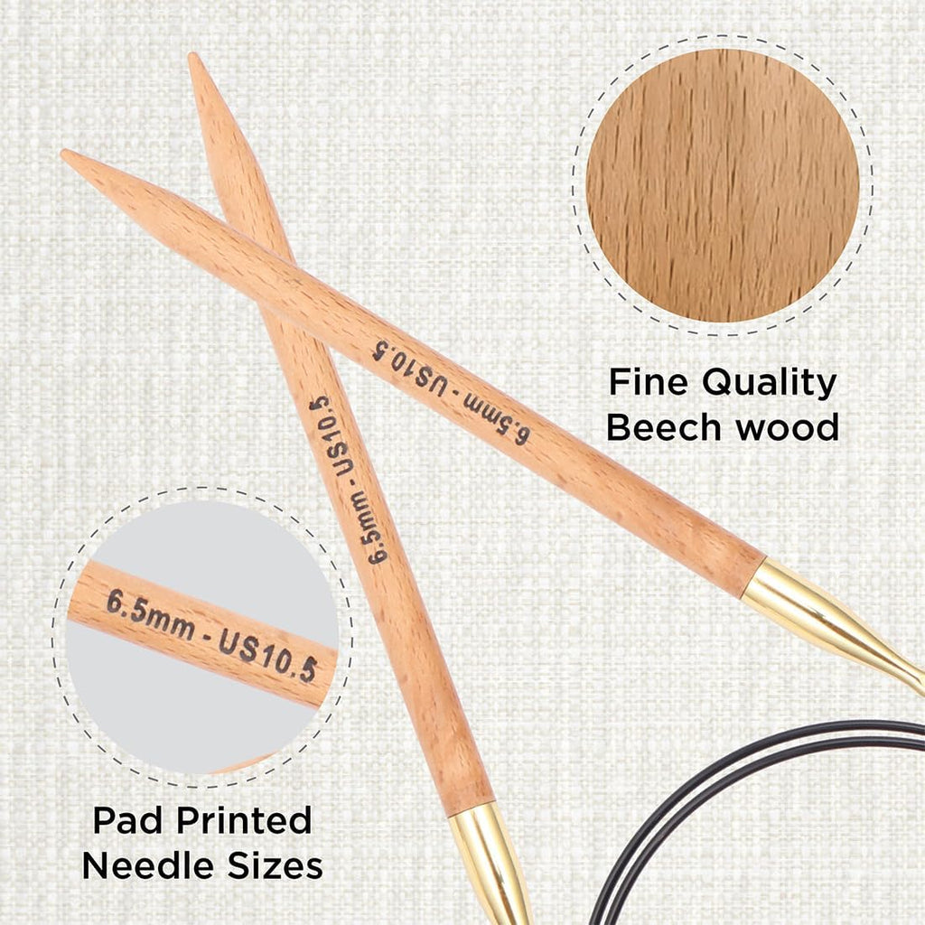 KnitPro Basix Beech Fixed Circular Needles 47" (120cm) | US Size 10.5