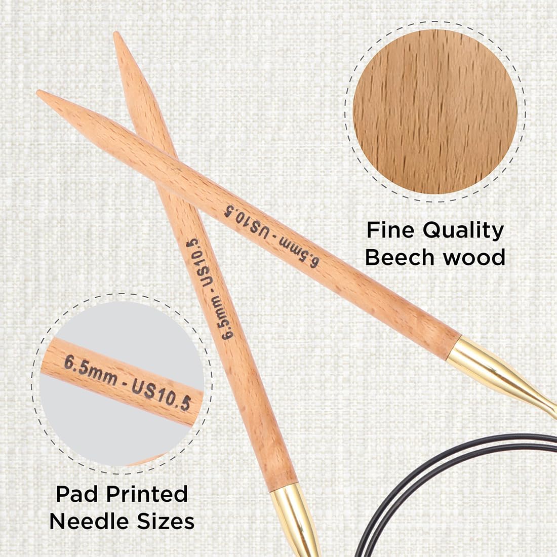 KnitPro Basix Beech Fixed Circular Needles 47" (120cm) | US Size 10.5