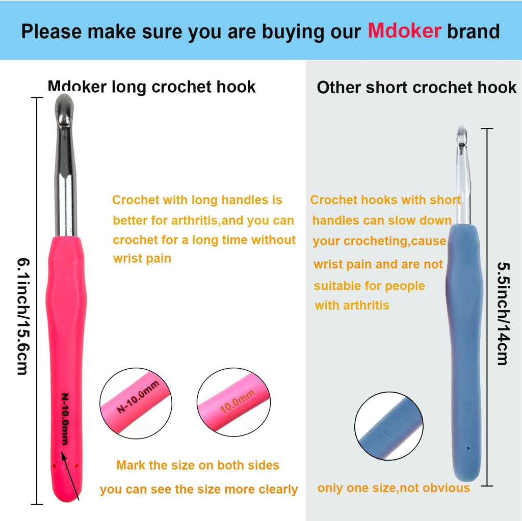 Mdoker Extra Long Crochet Hooks,Large Size N/P/15(10.0mm) Crochet