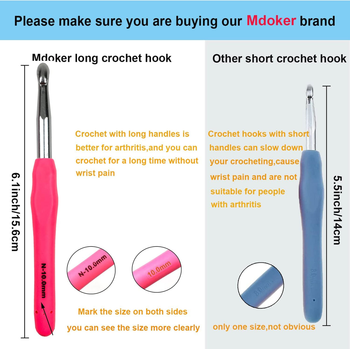 Mdoker Extra Long Crochet Hooks,Large Size N/P/15(10.0mm) Crochet