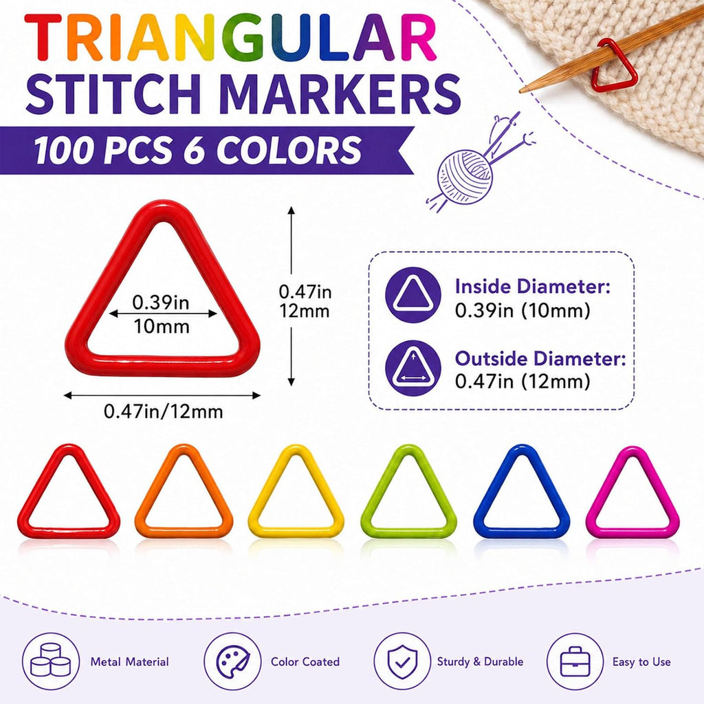100PCS Triangle Crochet Stitch Markers, Metal Marker Rings for DIY