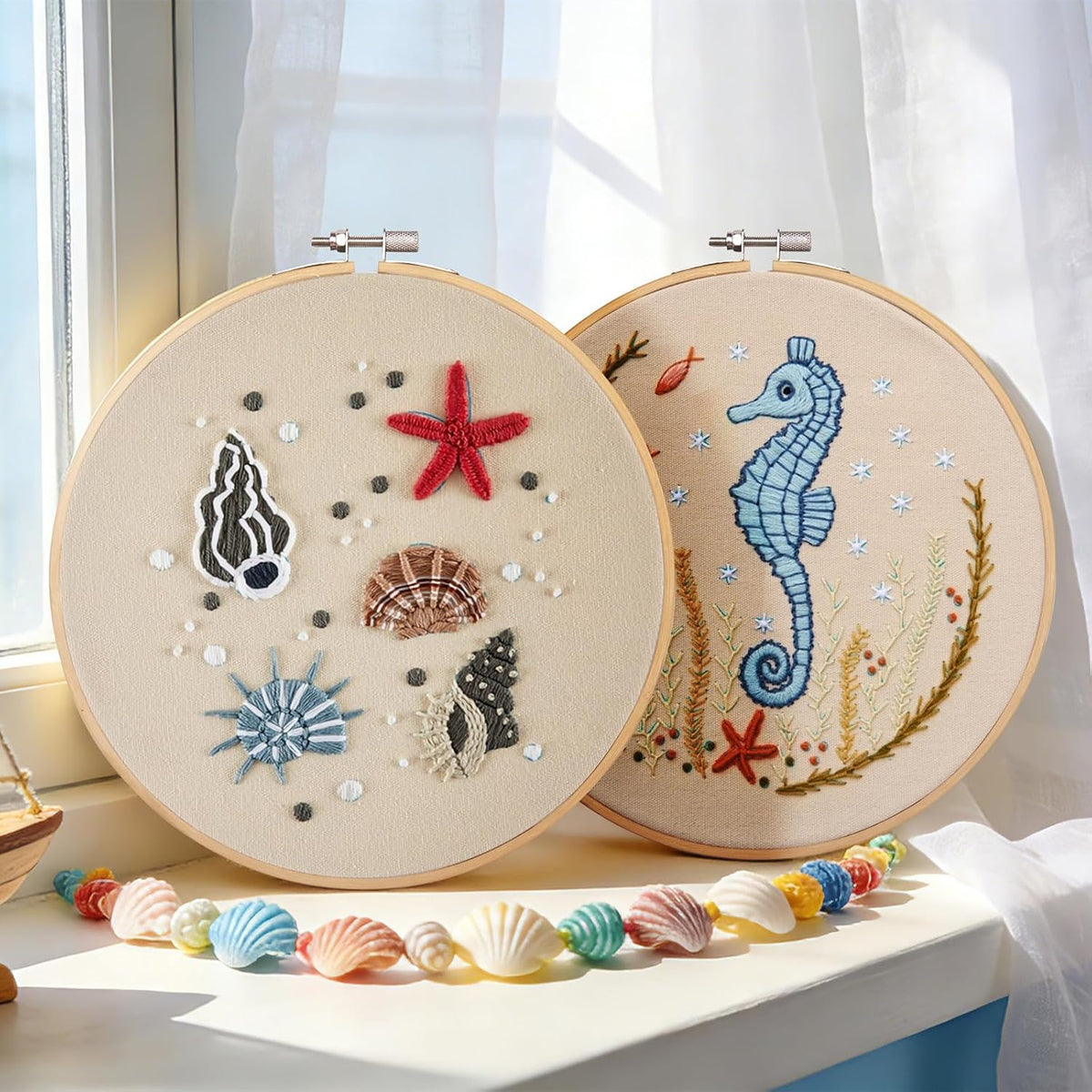Beach Embroidery Kits for Beginners Adults, Coastal Hand Embroidery