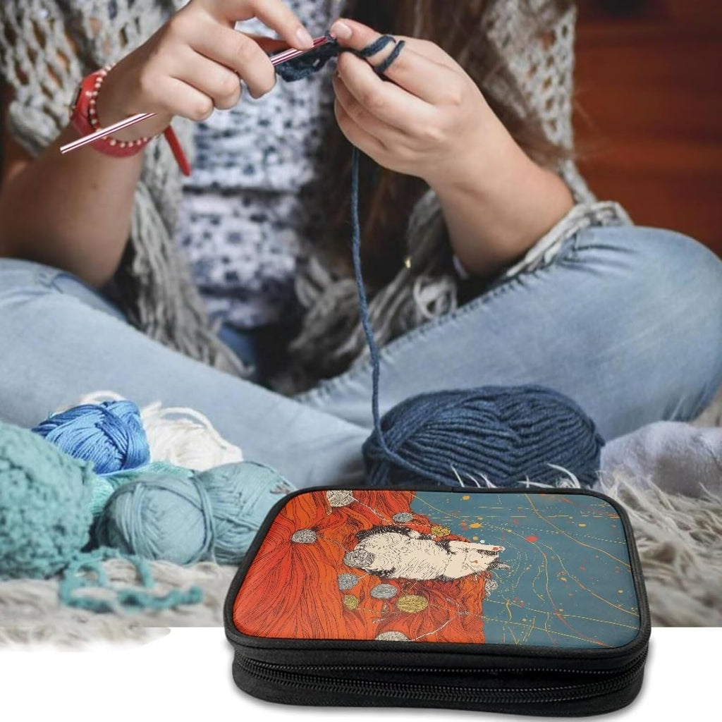Uorisanigo Crochet Hook Holder Case Cat and Yarn Knitting Needle Cases